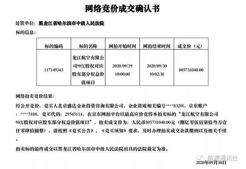 出价91次,这家企业8亿拍下龙江航空